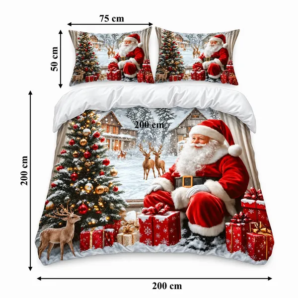 Karácsonyi ágyneműhuzat 200 × 220 cm, 3D mikulásmintás, 3 részes