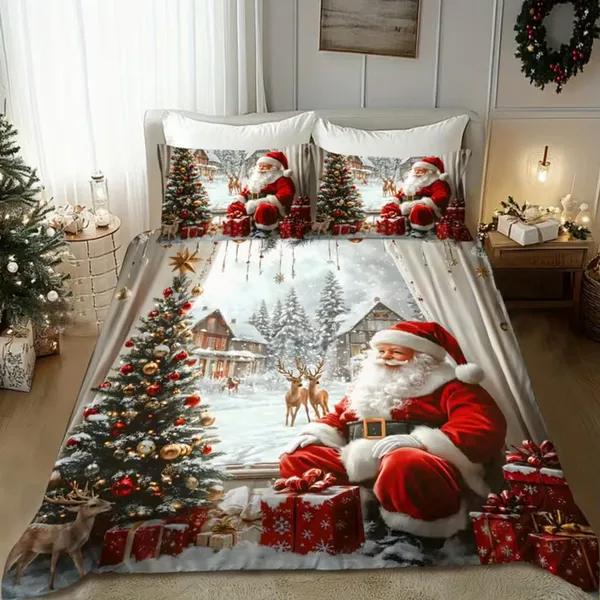 Karácsonyi ágyneműhuzat 200 × 220 cm, 3D mikulásmintás, 3 részes
