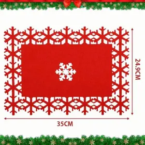 Karácsonyi hópelyhes filc tányéralátét, 12 db, 35 × 25 cm, piros-zöld