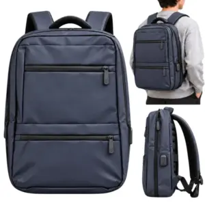 Kék laptop hátizsák USB-porttal, 42 × 30 × 15 cm, munkához és utazáshoz