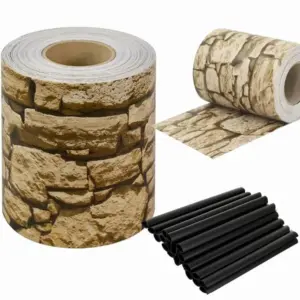 Kőmintás PVC kerítéstakaró szalag, 19 cm × 35 m, UV-álló, 20 kapoccsal