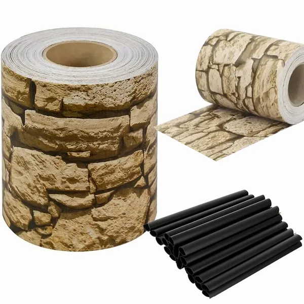 Kőmintás PVC kerítéstakaró szalag, 19 cm × 35 m, UV-álló, 20 kapoccsal