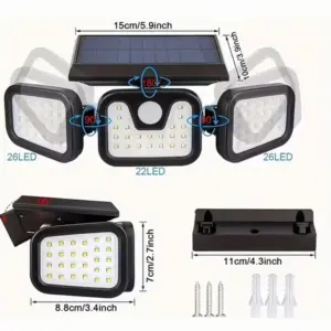 Kültéri napelemes lámpa 74 LED-del, mozgás- és alkonyérzékelővel, 800 lm