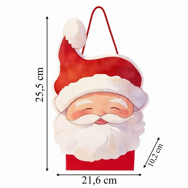 Mikulásmintás karton ajándéktasak, 10 db, 25,5 × 21,6 × 10,2 cm