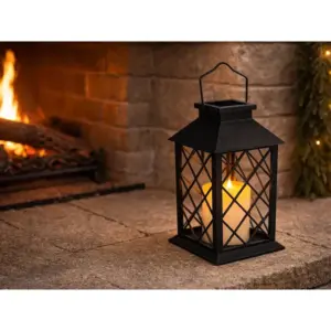 Napelemes LED-lámpás gyertyával, fekete, 28 × 14 × 14 cm