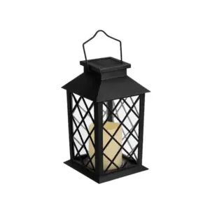 Napelemes LED-lámpás gyertyával, fekete, 28 × 14 × 14 cm