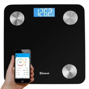Okos testösszetétel-mérleg Bluetooth-kapcsolattal, 180 kg, fekete