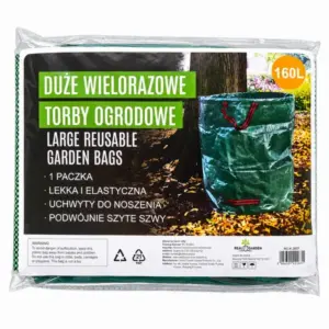 Összehajtható kerti hulladékgyűjtő zsák, 160 liter, megerősített fülekkel