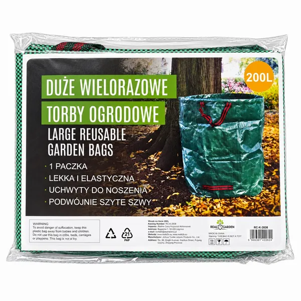 Összehajtható kerti hulladékgyűjtő zsák, 200 l, erősített fogantyúkkal