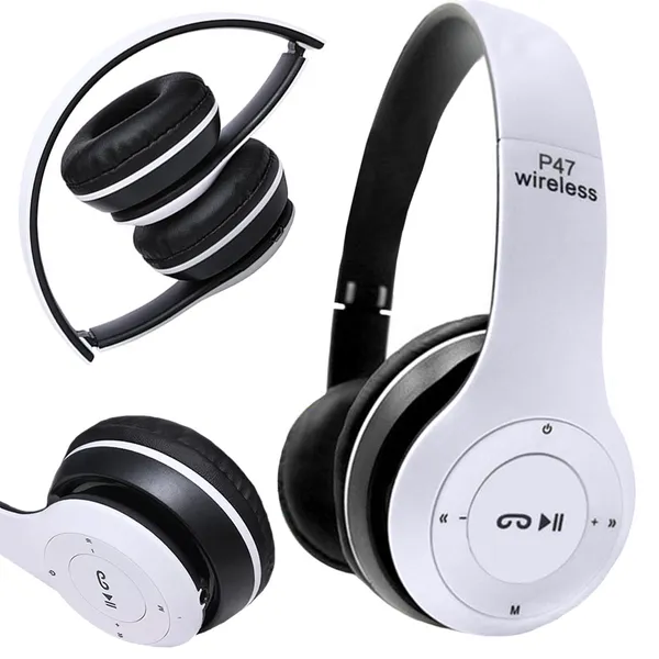 P47 vezeték nélküli Bluetooth fejhallgató mikrofonnal, fehér