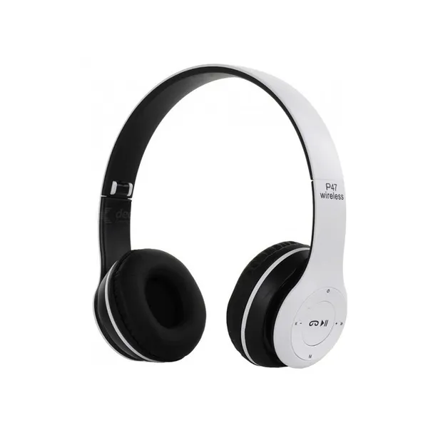 P47 vezeték nélküli Bluetooth fejhallgató mikrofonnal, fehér