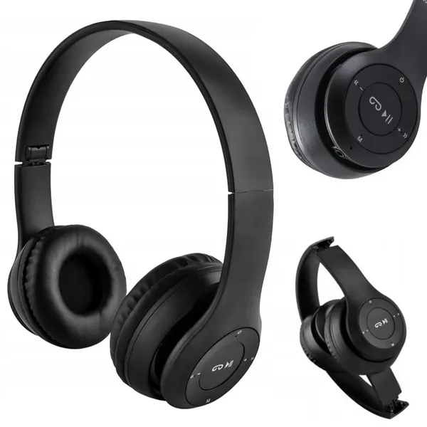 P47 vezeték nélküli Bluetooth fejhallgató mikrofonnal, FM-rádióval, fekete