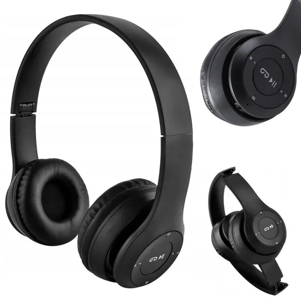 P47 vezeték nélküli Bluetooth fejhallgató mikrofonnal, FM-rádióval, fekete
