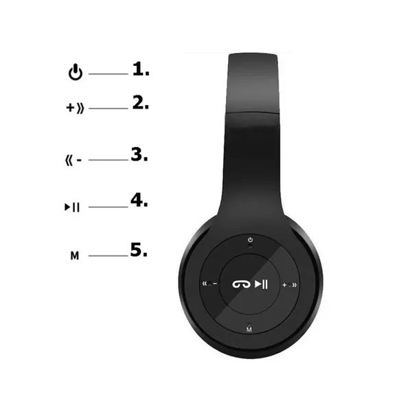 P47 vezeték nélküli Bluetooth fejhallgató mikrofonnal, FM-rádióval, fekete