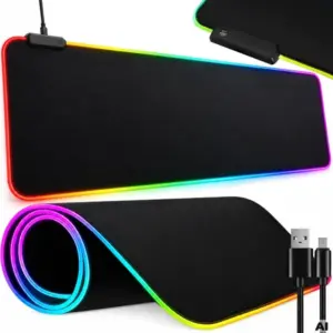 RGB világítású XXL egérpad játékhoz, 90 × 40 cm, USB, fekete