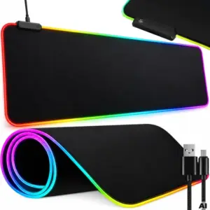 RGB világítású XXL egérpad játékhoz, 90 × 40 cm, USB, fekete