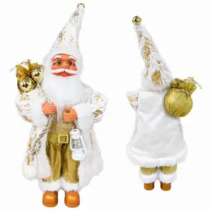 Skandináv Mikulás figura, fehér-arany, 60 cm, álló karácsonyi dekoráció