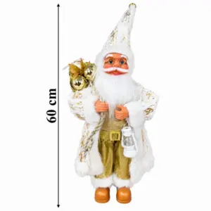 Skandináv Mikulás figura, fehér-arany, 60 cm, álló karácsonyi dekoráció