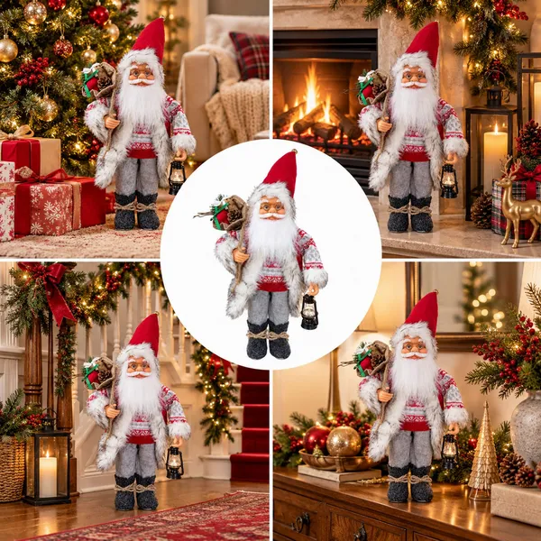 Skandináv stílusú álló Mikulás-figura, 60 cm – karácsonyi dekoráció