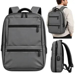 Sötétszürke laptop hátizsák USB-porttal, 42 × 30 × 15 cm