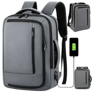 Szürke utazó hátizsák laptoptartóval és USB-porttal, 19 l