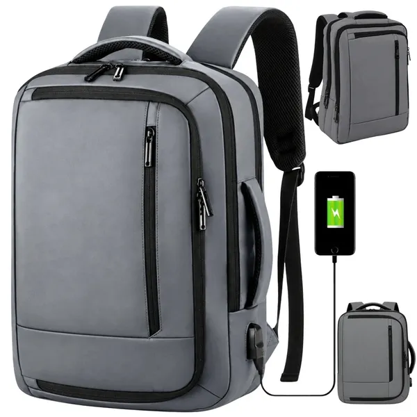 Szürke utazó hátizsák laptoptartóval és USB-porttal, 19 l
