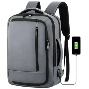 Szürke utazó hátizsák laptoptartóval és USB-porttal, 19 l