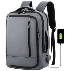 Szürke utazó hátizsák laptoptartóval és USB-porttal, 19 l