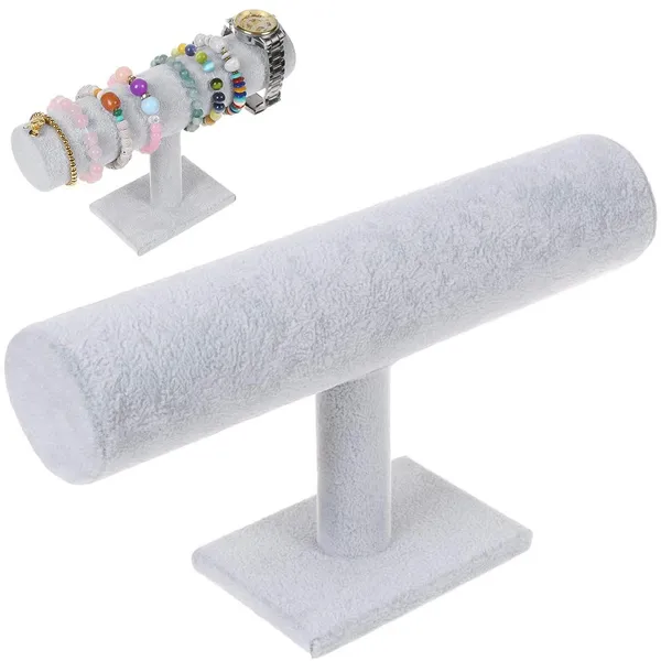 Szürke velúrhatású ékszertartó állvány órákhoz és karkötőkhöz, 24 cm