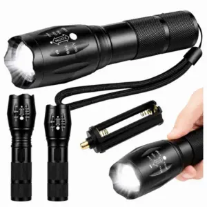 T6 LED taktikai zseblámpa, 10 W, 200 lm, állítható fókusz, IP45