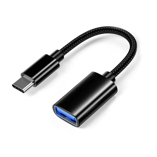 USB-C–USB-A 3.0 OTG adapter, 11 cm-es fonott kábel, fekete