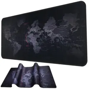 Világtérképes egérpad, 80 × 30 cm, fekete, csúszásmentes