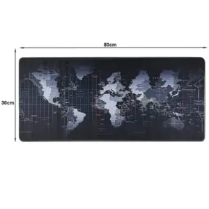 Világtérképes egérpad, 80 × 30 cm, fekete, csúszásmentes