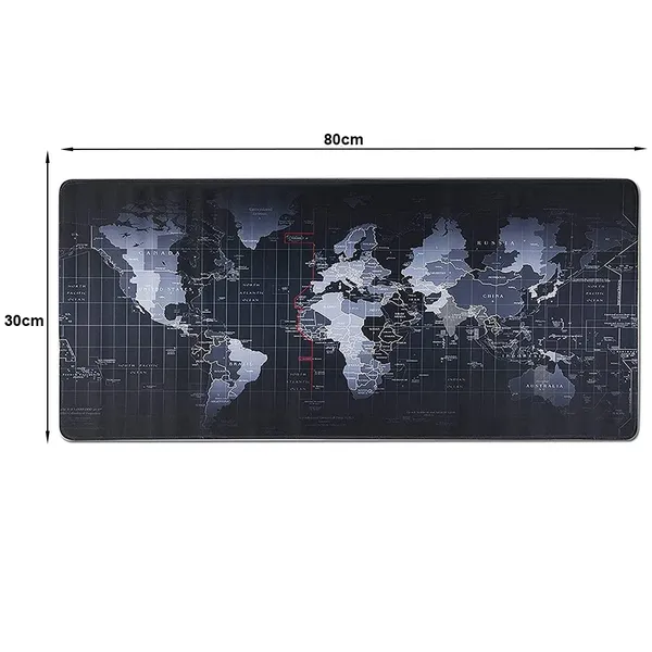 Világtérképes egérpad, 80 × 30 cm, fekete, csúszásmentes