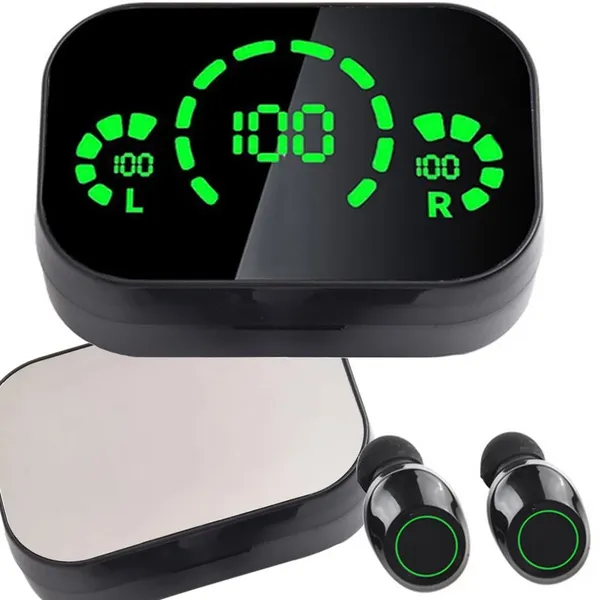YD03 Bluetooth 5.4 fülhallgató mikrofonnal, LED-kijelzős töltőtokkal, fekete