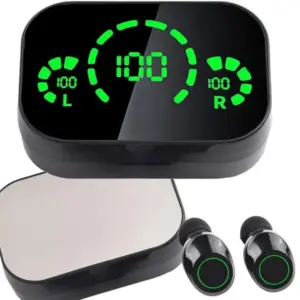 YD03 Bluetooth 5.4 fülhallgató mikrofonnal, LED-kijelzős töltőtokkal, fekete