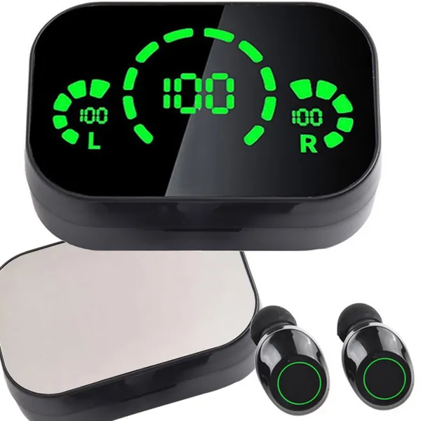 YD03 Bluetooth 5.4 fülhallgató mikrofonnal, LED-kijelzős töltőtokkal, fekete