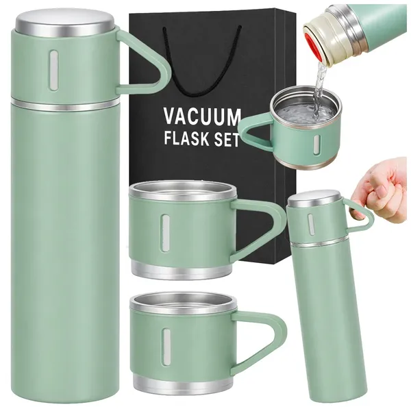 Zöld rozsdamentes acél termosz, 400 ml, 3 csészével kávéhoz és teához