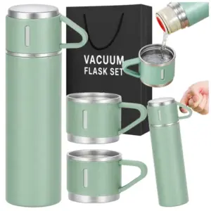 Zöld rozsdamentes acél termosz, 400 ml, 3 csészével kávéhoz és teához