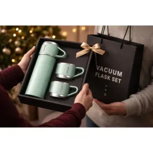 Zöld rozsdamentes acél termosz, 400 ml, 3 csészével kávéhoz és teához